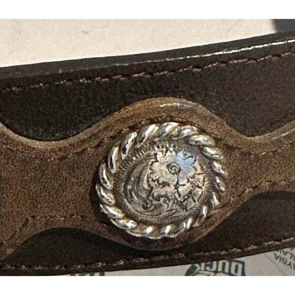 Nocona Belt Men 36 Brown Leather Western Cowboy Rodeo Silver/Gold Accent Aztec - Picture 3 of 15